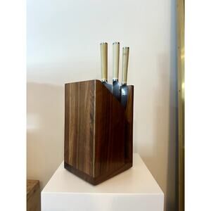 Material Kitchen Trio of Knives + Walnut Stand – $215 retail